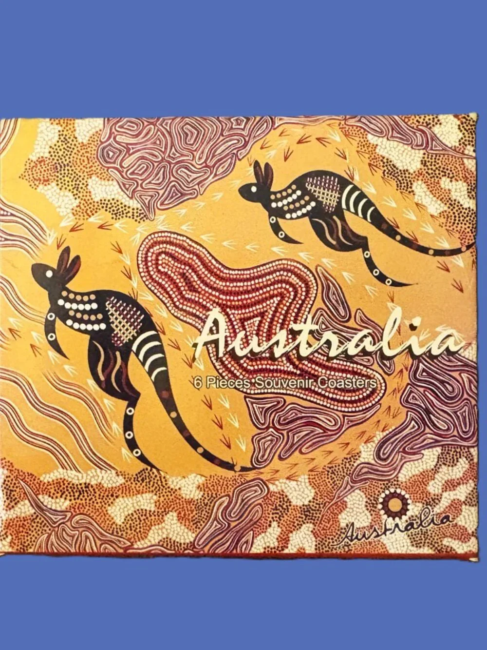 Australian Aboriginal Coasters SET of 6 Cork-Back with Gift Box NWOT